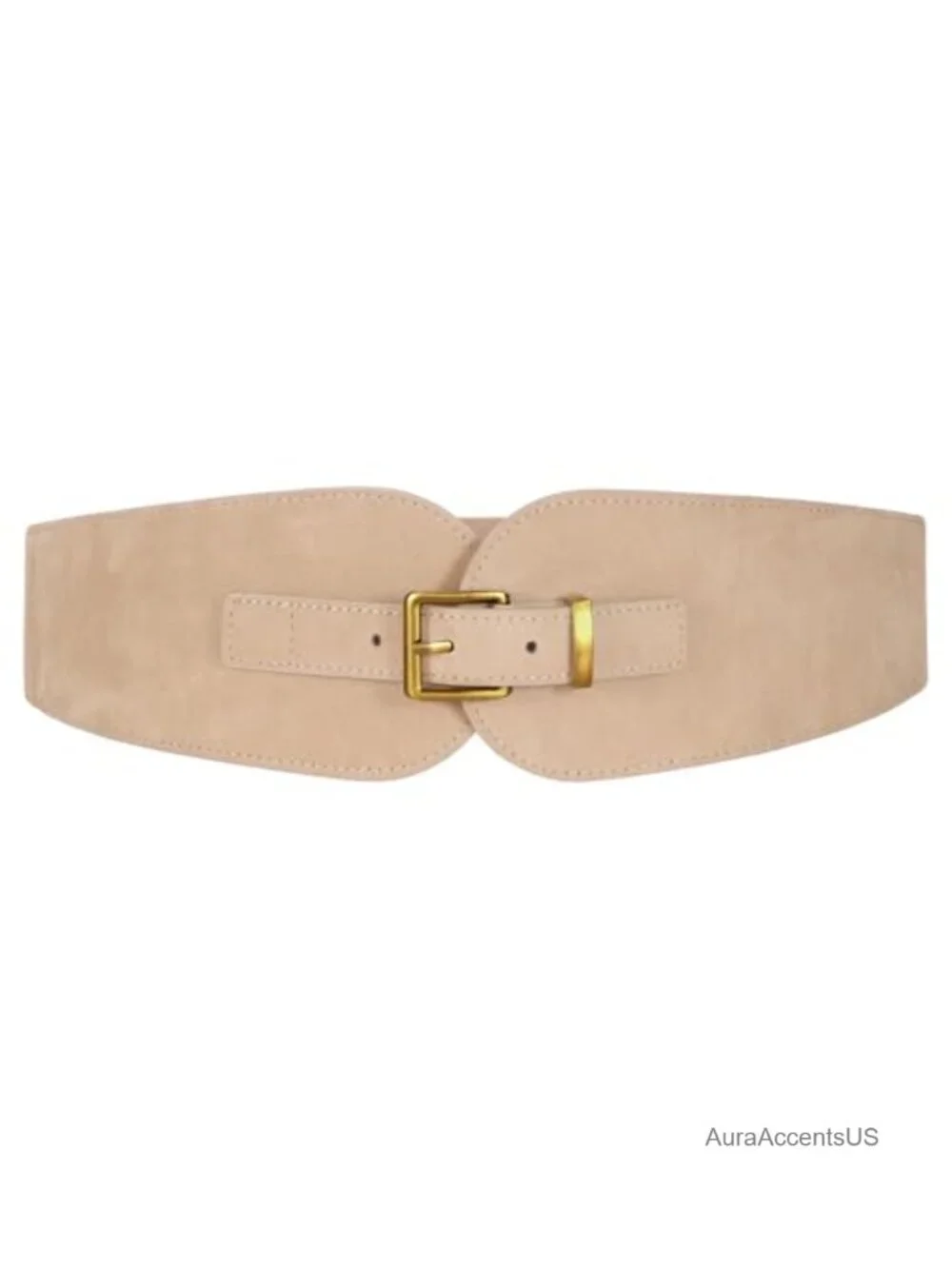 Wide Elastic Faux Suede Belt Gold Buckle Dress Belt